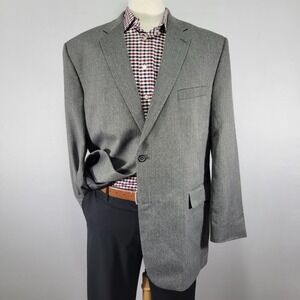Joseph Feiss Men's Sport Coat Blazer Two Button Gray Herringbone Poly‎ Blend 46L
